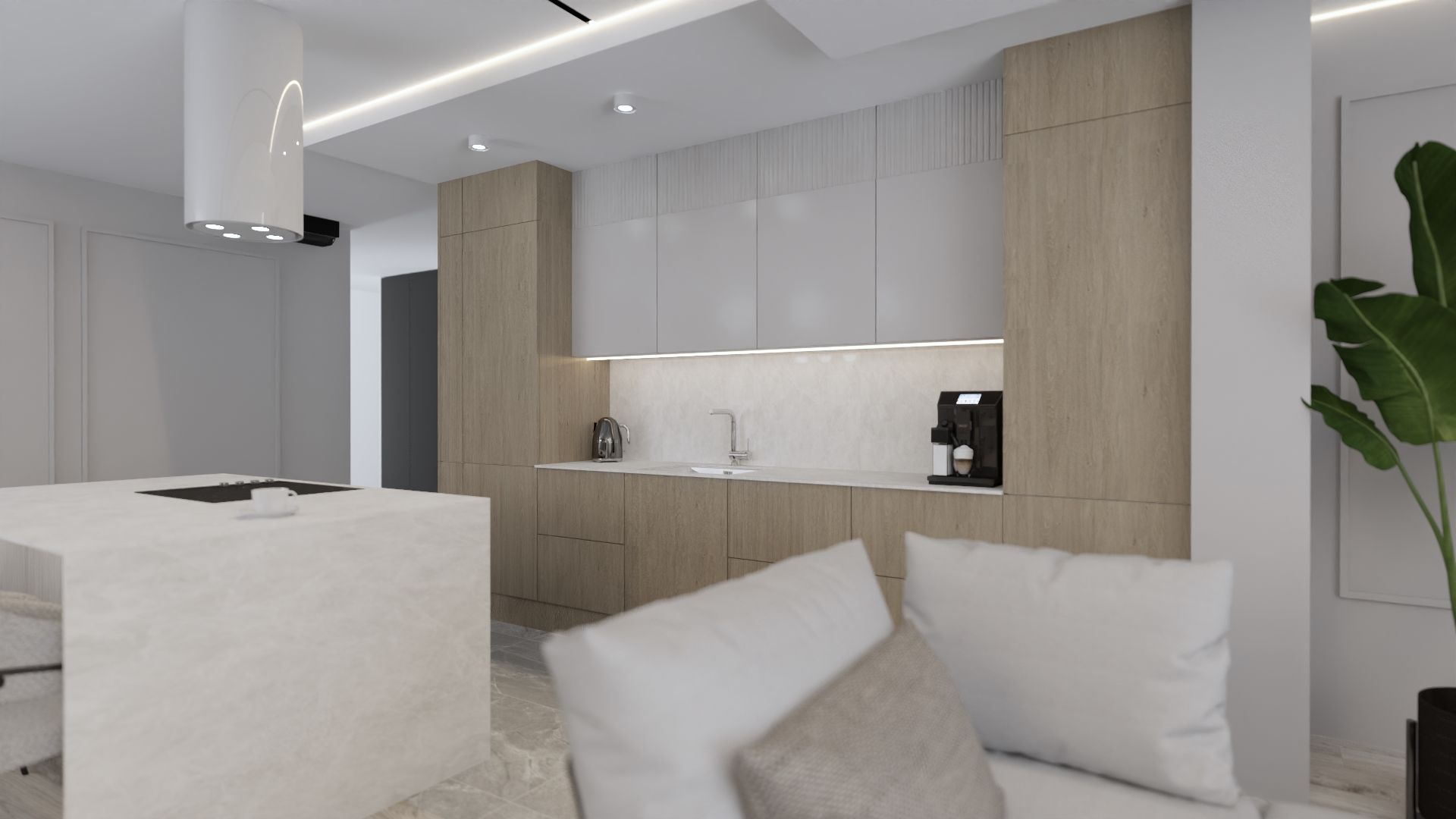 Salon z aneksem kuchennym i jadalnią 