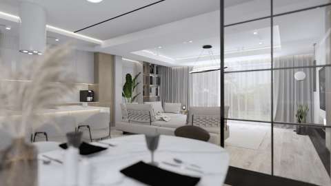 Salon z aneksem kuchennym i jadalnią 