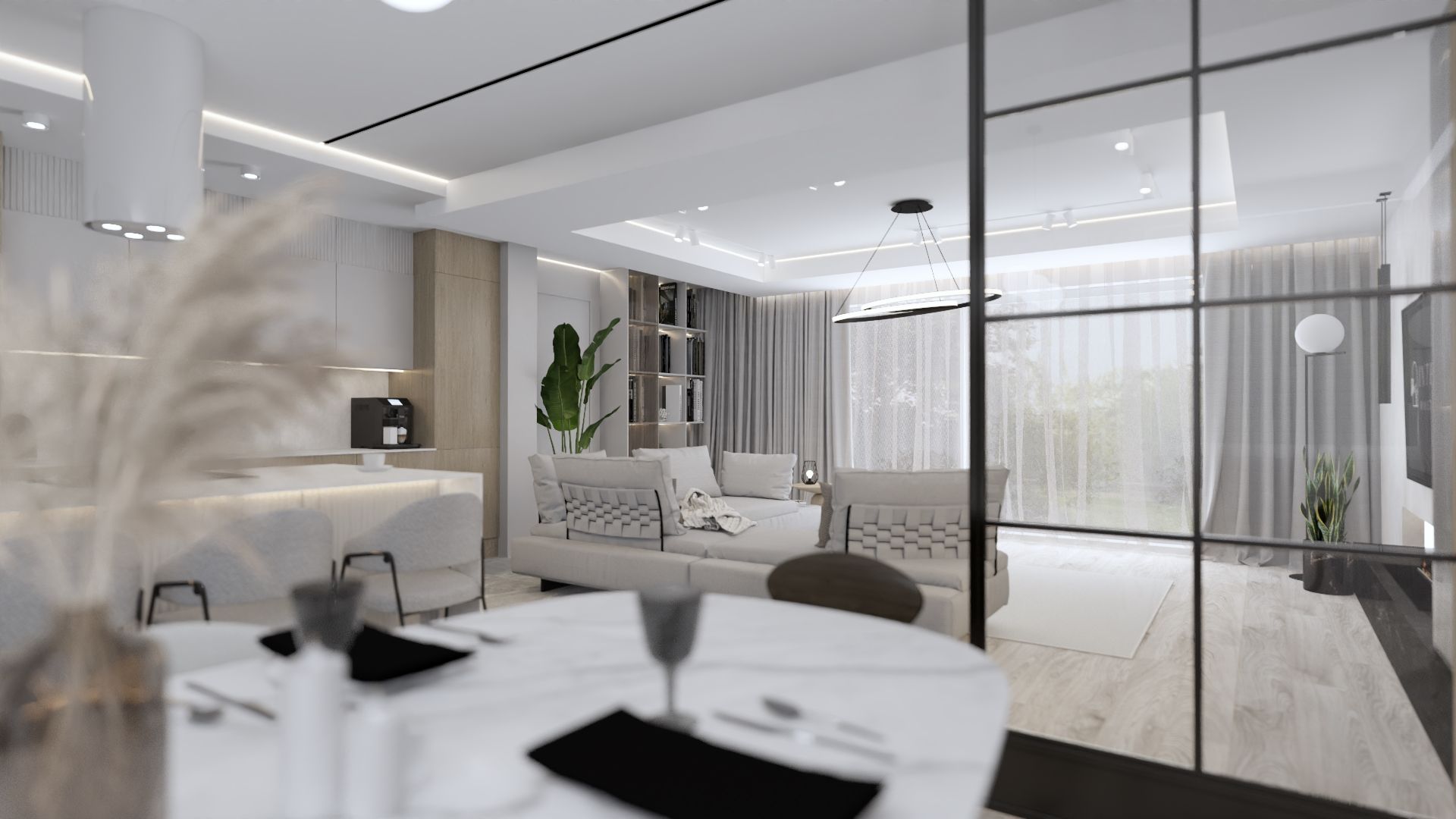 Salon z aneksem kuchennym i jadalnią 