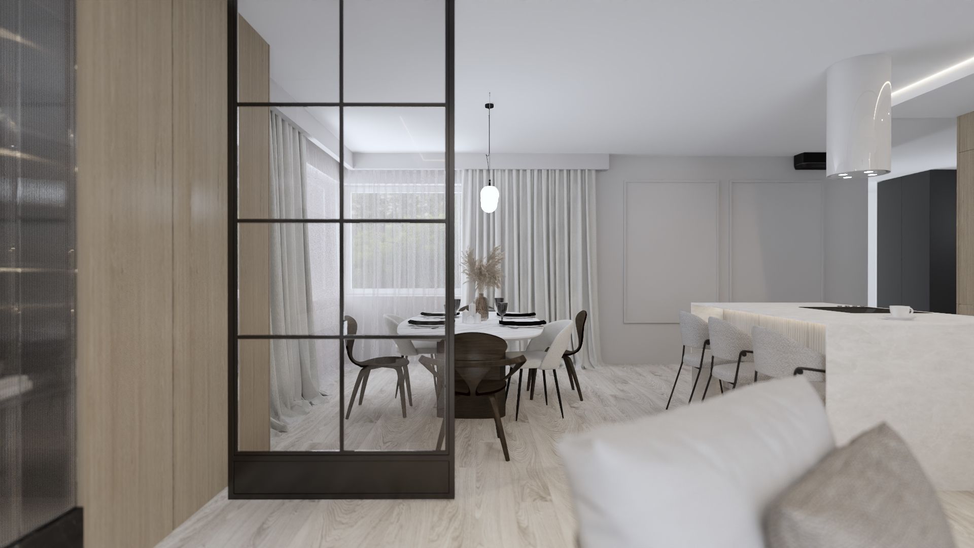 Salon z aneksem kuchennym i jadalnią 