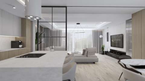 Salon z aneksem kuchennym i jadalnią 