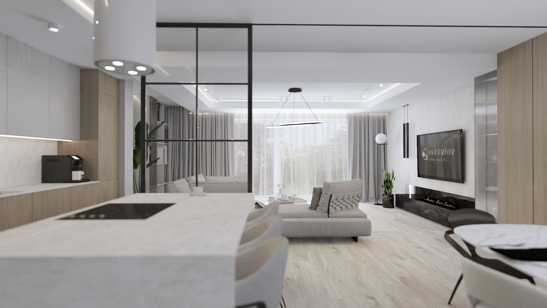 Salon z aneksem kuchennym i jadalnią 