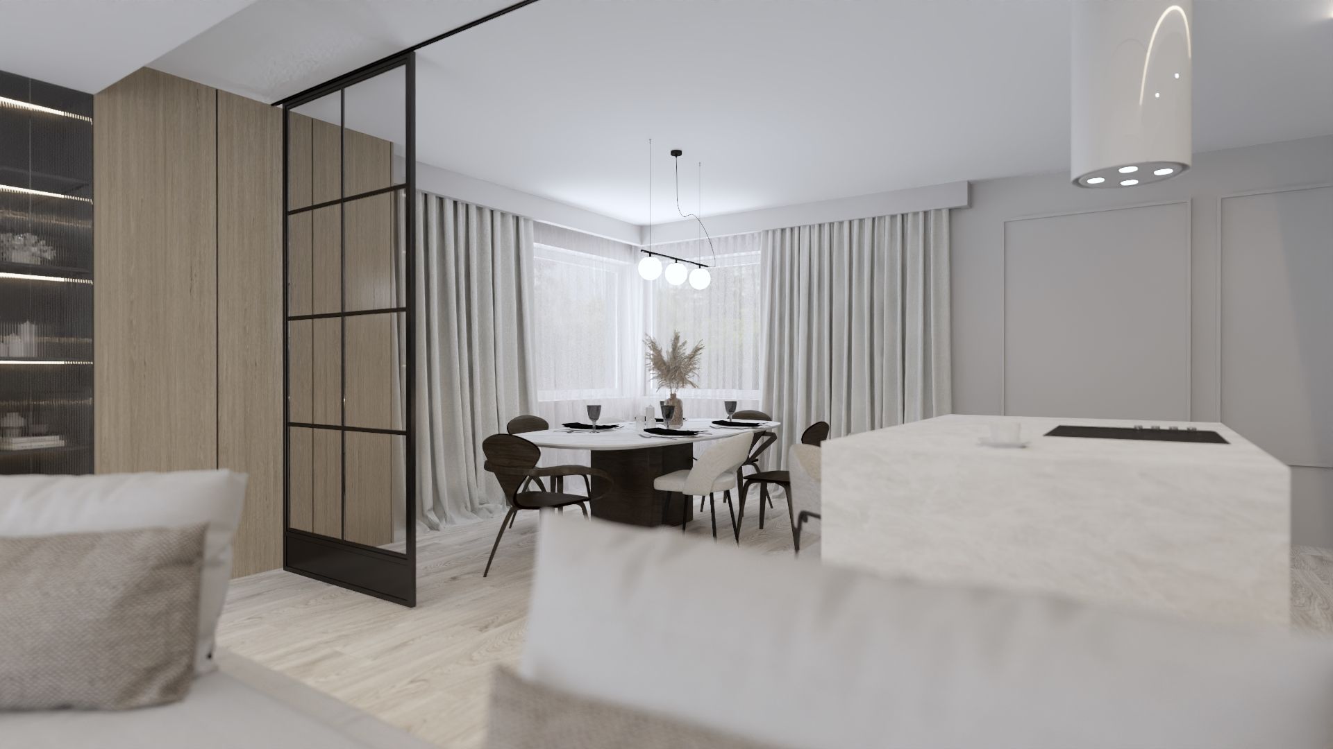 Salon z aneksem kuchennym i jadalnią 