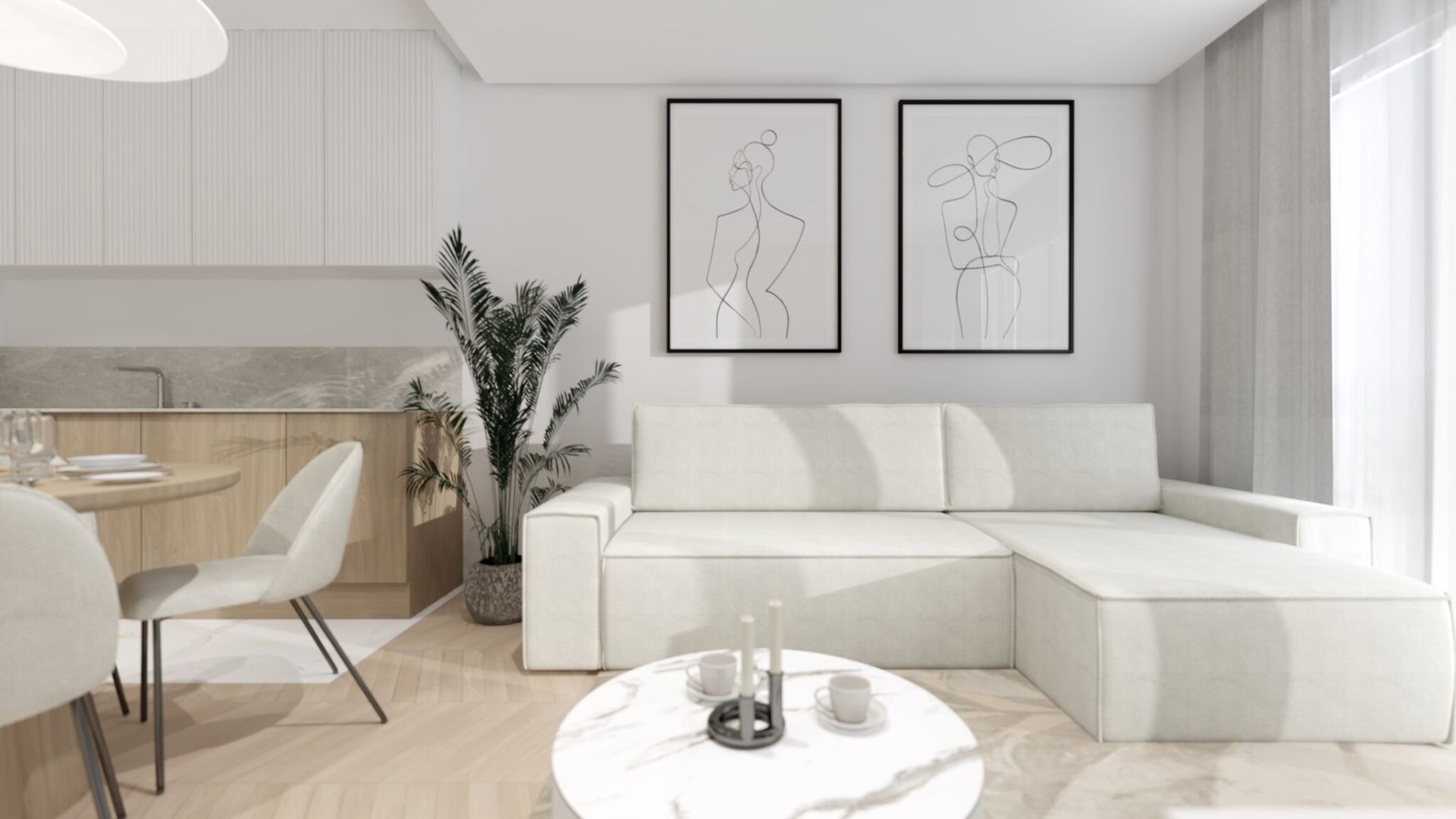 Projekt salonu z aneksem kuchennym