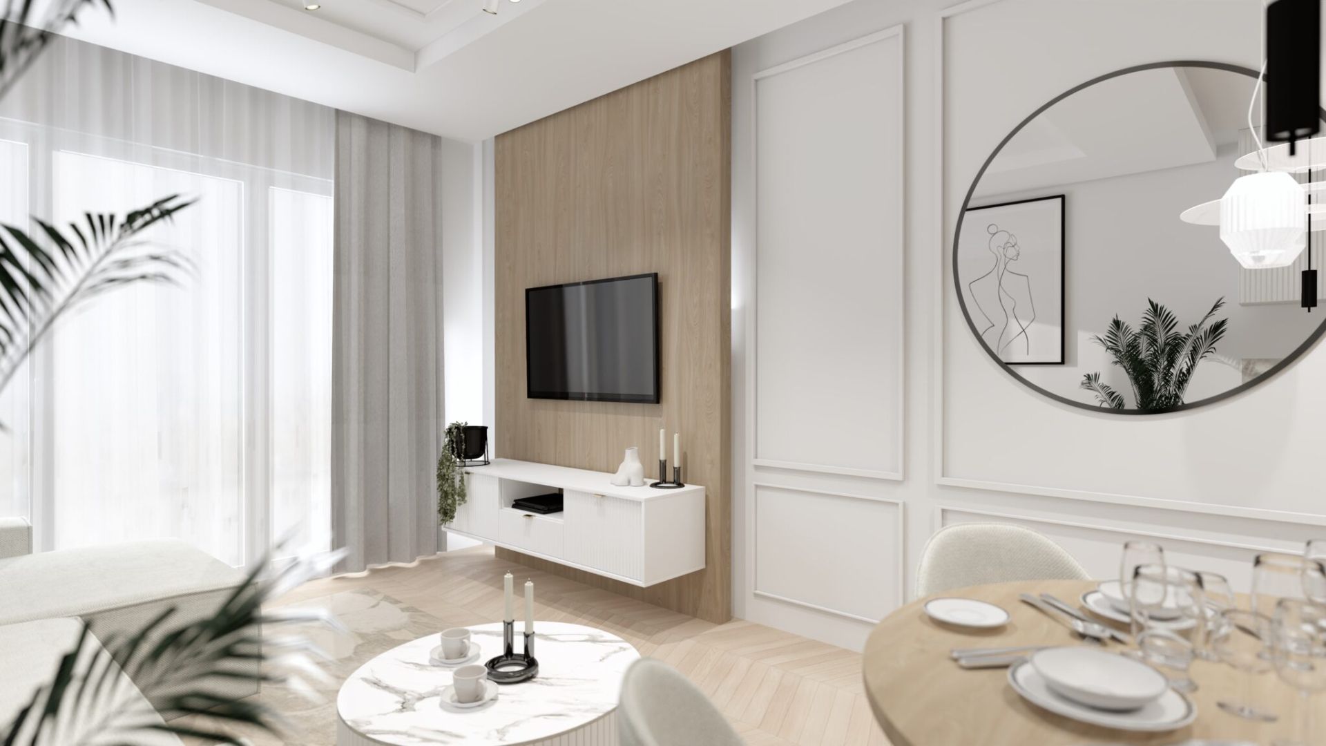 Projekt salonu z aneksem kuchennym