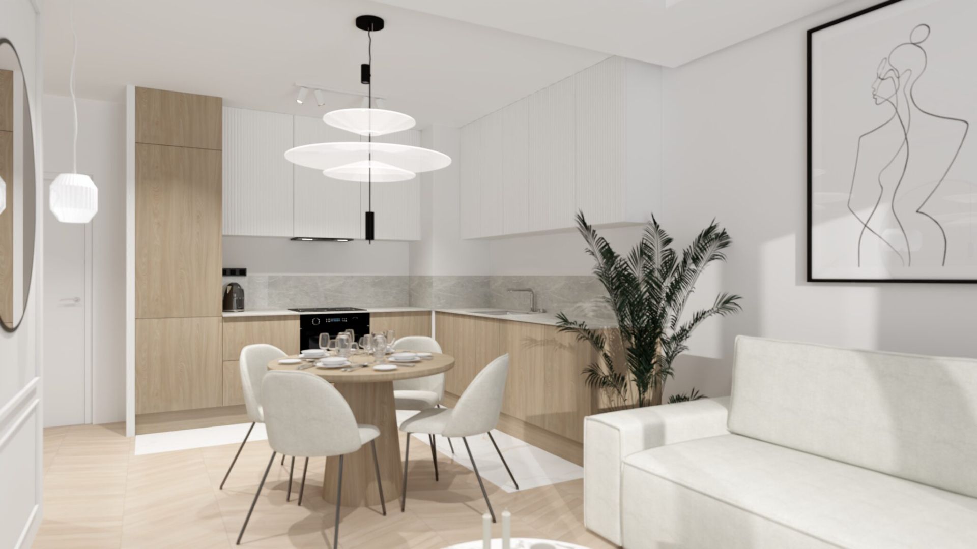 Projekt salonu z aneksem kuchennym